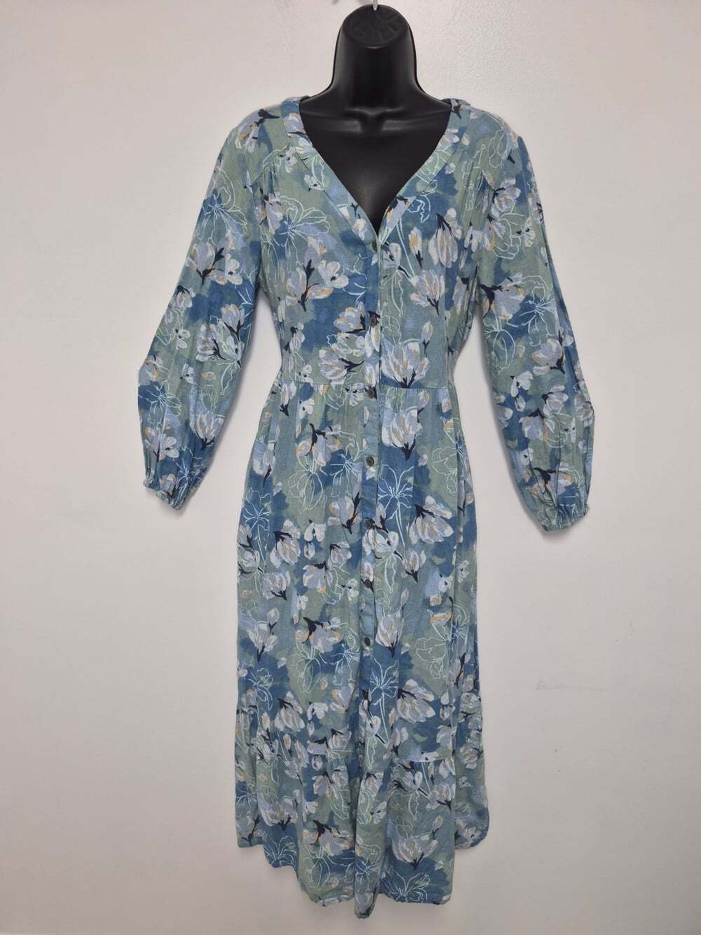 Style & Co Linen Modal Blend Floral Button Down Midi Dress sz S